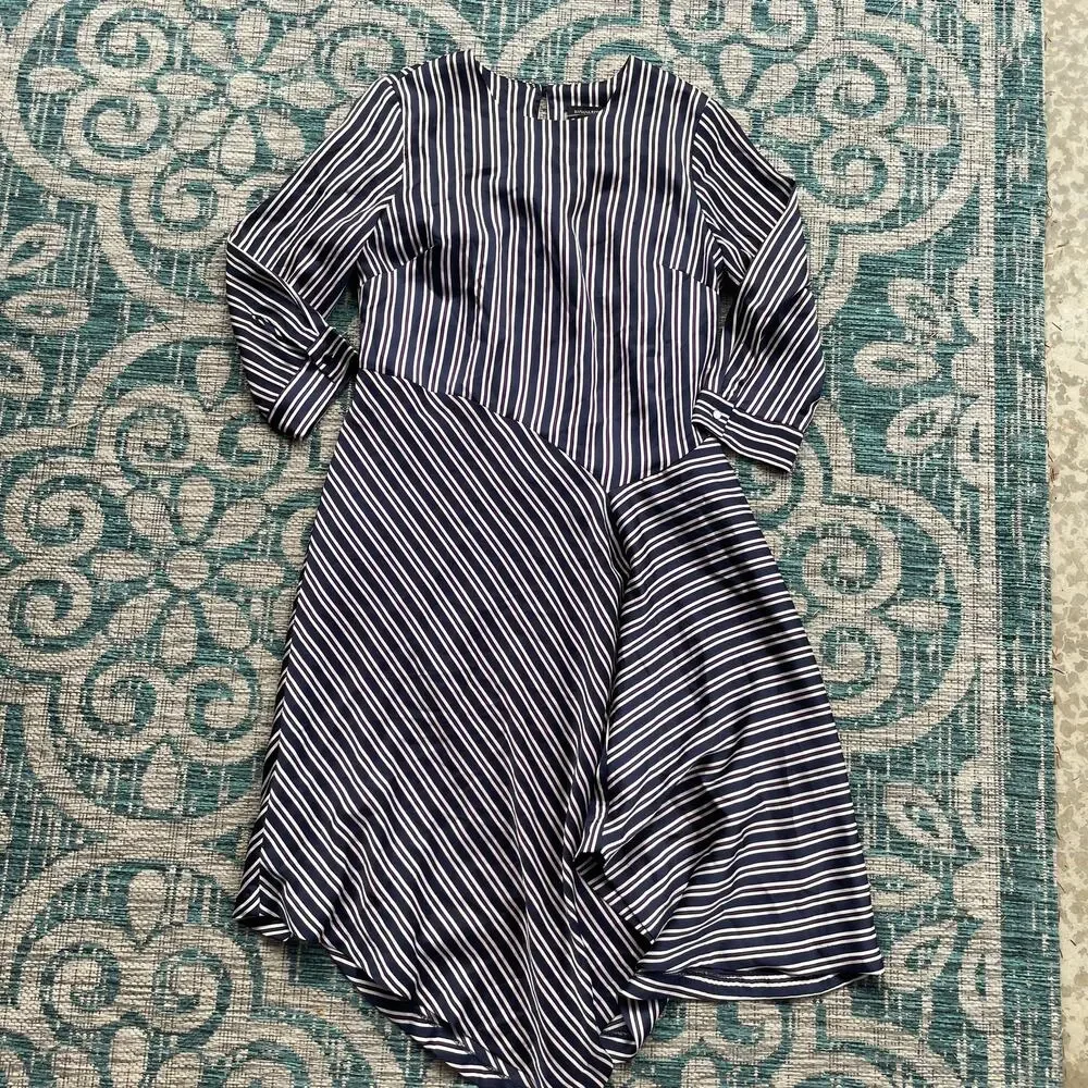 Banana‎ Republic Asymmetrical Blue Striped Satin Dress - Size 8